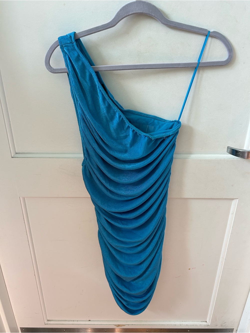 Lioness Teal One-Shoulder Draped Mini Dress
